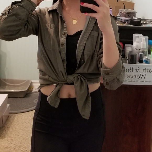 WESTPORT Embroidered Army Green Button Down Shirt - Picture 6 of 7